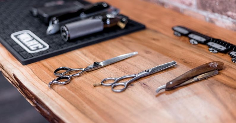 Infographic Tools - A barber's table with scissors, clippers and other tools