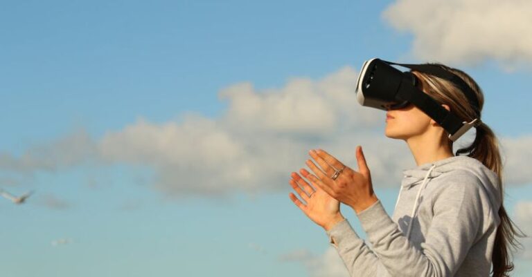 User Experience - Woman Using Vr Goggles Outdoors